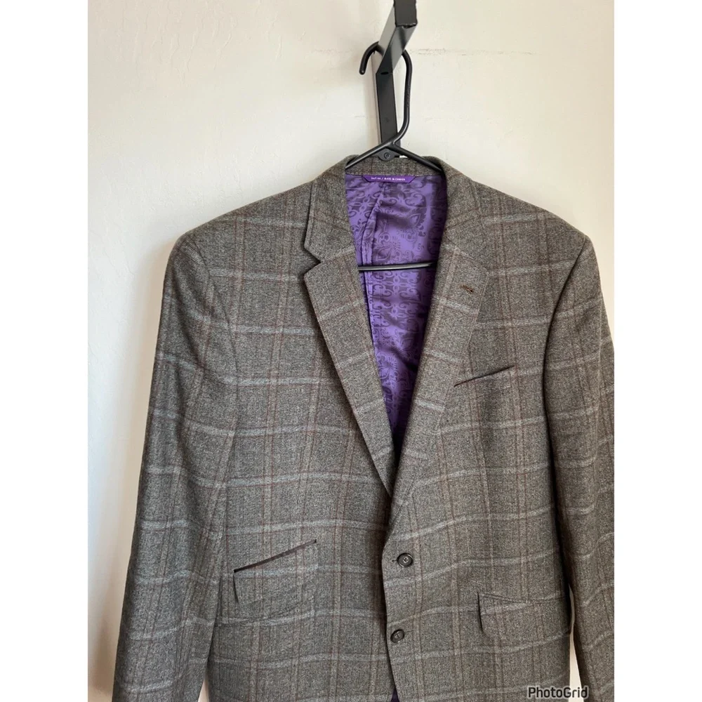 Ted Baker London Endurance Jay 100% Wool Blazer Jacket Gray Mens Houndstooth 44
